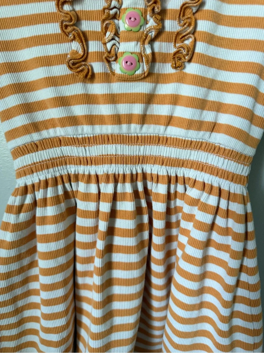 Matilda Jane Girls Size 2 Orange White Stripe Hello Lovely Knit Fit Flare Dress